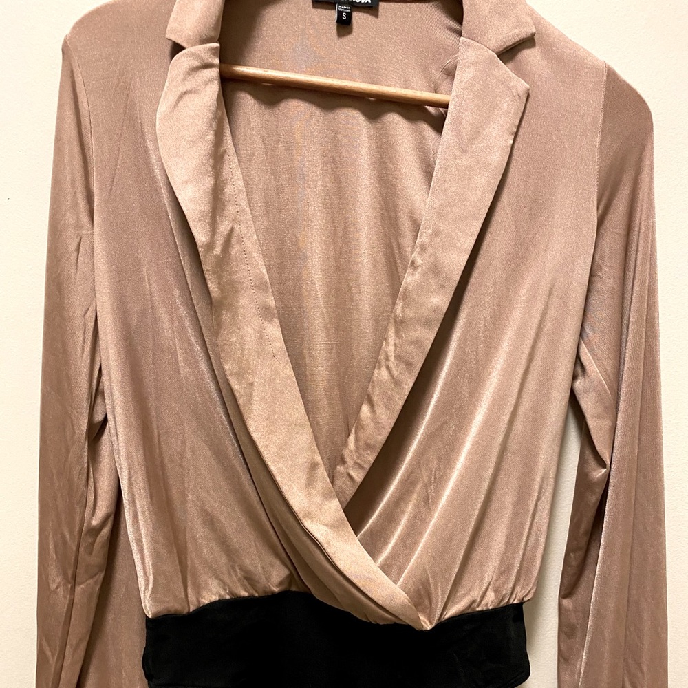 Rose gold cream silk collared onesie bodysuit